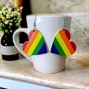 FAUX Leather Dangle Rainbow Heart Pride Love Earrings